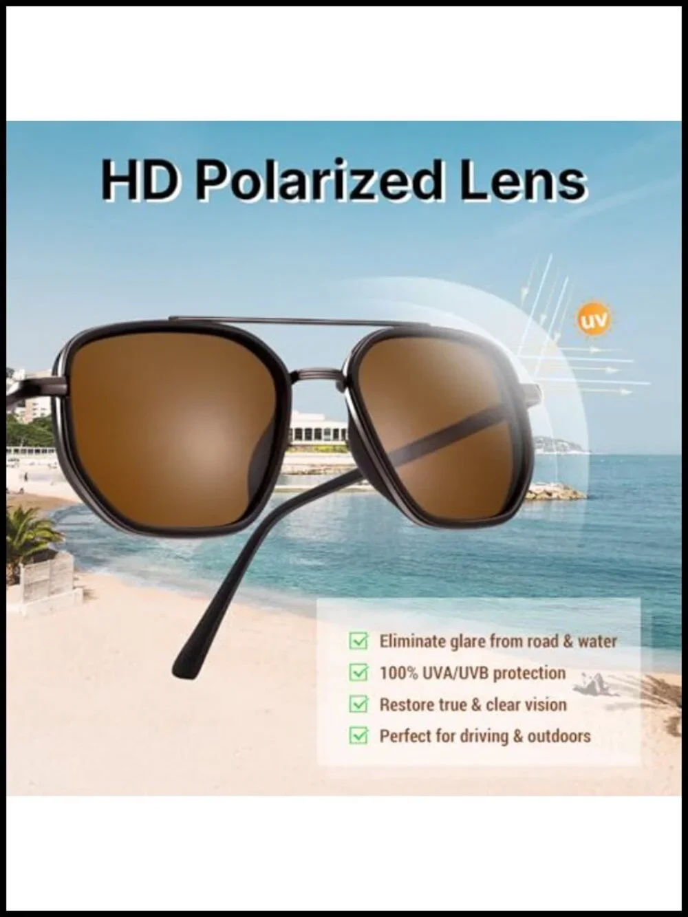 Polarized Square Aviator Sunglasses Retro Metal UV400 Driving Travel